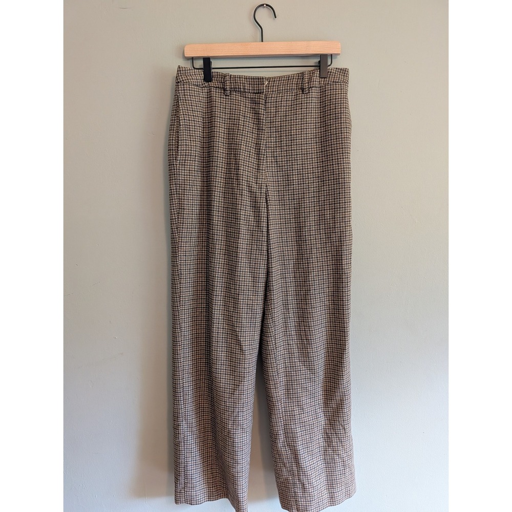 Eddie Bauer Vintage Wool Blend Houndstooth Trousers Brown Tan Size 12 3571